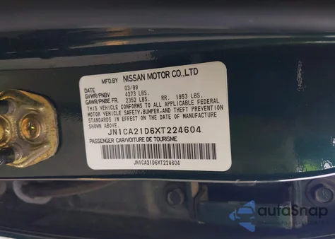 1999 Nissan Maxima Gle/Gxe/Se/Se-L из США, поврежденный, VIN JN1CA21D6XT224604